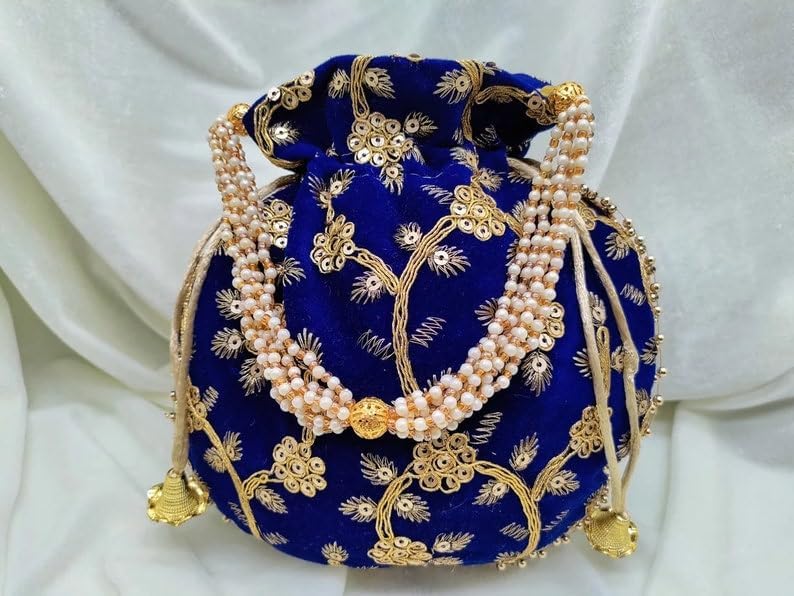 IGH India Gift Hub Indian Handmade Women's Velvet Embroidered Potli Purse Bag Pouch Drawstring Bag | Indian Potli Handbag - Image 3